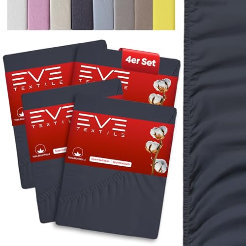 EVE Textile® Spannbettlaken 4er Set 160x200 cm Anthrazitgrau; Spannbetttuch Bettlaken Spannlaken; Jersey Laken Betttuch für Boxspringbett & Matratze; Waschbar bis 60 Grad; Weich & Allergikerfreundlich von Eve Textile GmbH