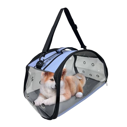 EVE Textile Hunde Tragetasche | Katzen Tragetasche | Hundetasche | Katzentasche | Hunde Umhängetasche | Katzen Umhängetasche | Atmungsaktive Tasche | Transparente Handtasche | 47x30x30 cm (Hellblau) von Eve Textile GmbH