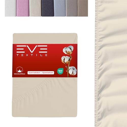 EVE Textile Spannbettlaken | 100% Baumwolle | Spannbetttuch | Bettlaken | Spannlaken | Spannbezüge | Spannoberlaken | Betttücher | Laken | Bettbezug | Jersey | 1x Creme 140 x 200 cm von Eve Textile GmbH