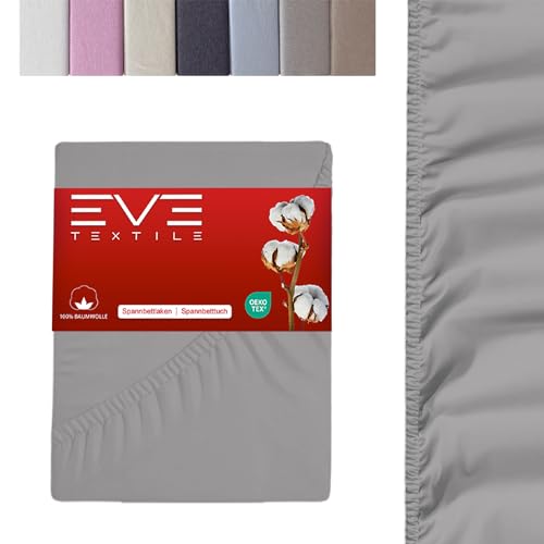 EVE Textile Spannbettlaken | 100% Baumwolle | Spannbetttuch | Bettlaken | Spannlaken | Spannbezüge | Spannoberlaken | Betttücher | Laken | Bettbezug | Jersey | 1x Grau 100 x 200 cm von Eve Textile GmbH