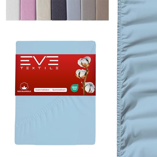 EVE Textile Spannbettlaken | 100% Baumwolle | Spannbetttuch | Bettlaken | Spannlaken | Spannbezüge | Spannoberlaken | Betttücher | Laken | Bettbezug | Jersey | 1x Hellblau 100 x 200 cm von Eve Textile GmbH