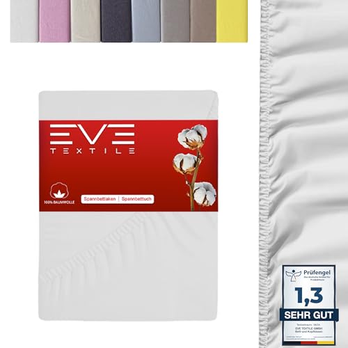 EVE Textile Spannbettlaken | 100% Baumwolle | Spannbetttuch | Bettlaken | Spannlaken | Spannbezüge | Spannoberlaken | Betttücher | Laken | Bettbezug | Jersey | 1x Weiß 140 x 200 cm von Eve Textile GmbH