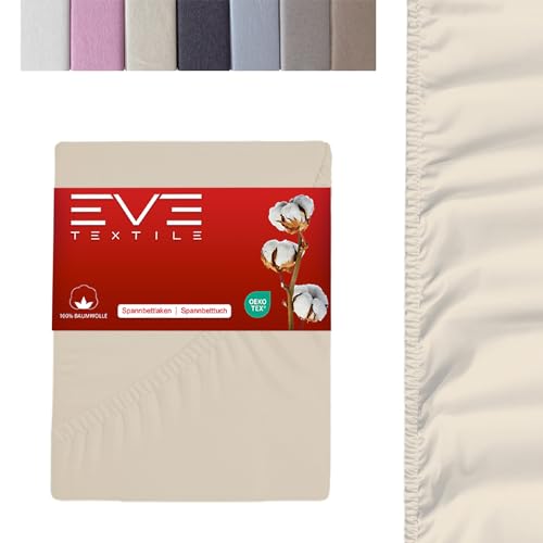 EVE Textile Spannbettlaken | 100% Baumwolle | Spannbetttuch | Bettlaken | Spannlaken | Spannbezüge | Spannoberlaken | Betttücher | Laken | Bettbezug | Jersey | 1x Creme 100 x 200 cm von Eve Textile GmbH