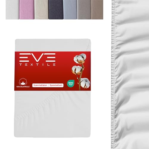 EVE Textile Spannbettlaken | 100% Baumwolle | Spannbetttuch | Bettlaken | Spannlaken | Spannbezüge | Spannoberlaken | Betttücher | Laken | Bettbezug | Jersey | 1x Weiß 100 x 200 cm von Eve Textile GmbH