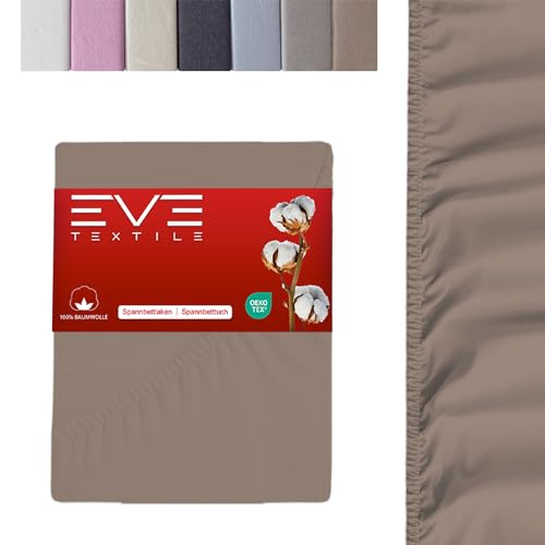 EVE Textile Spannbettlaken | 100% Baumwolle | Spannbetttuch | Bettlaken | Spannlaken | Spannbezüge | Spannoberlaken | Betttücher | Laken | Bettbezug | Jersey | 1x Hellbraun 140 x 200 cm von Eve Textile GmbH