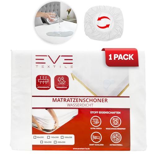 EVE Textile Wasserdichter Matratzenschoner 140x200 cm | Inkontinenzauflage | Weiche Matratzenauflage | Matratzenbezug | Topper | Rundumgummizug | Molton | Moltonauflage | Nässeschutz | bis 30 cm Höhe von Eve Textile GmbH