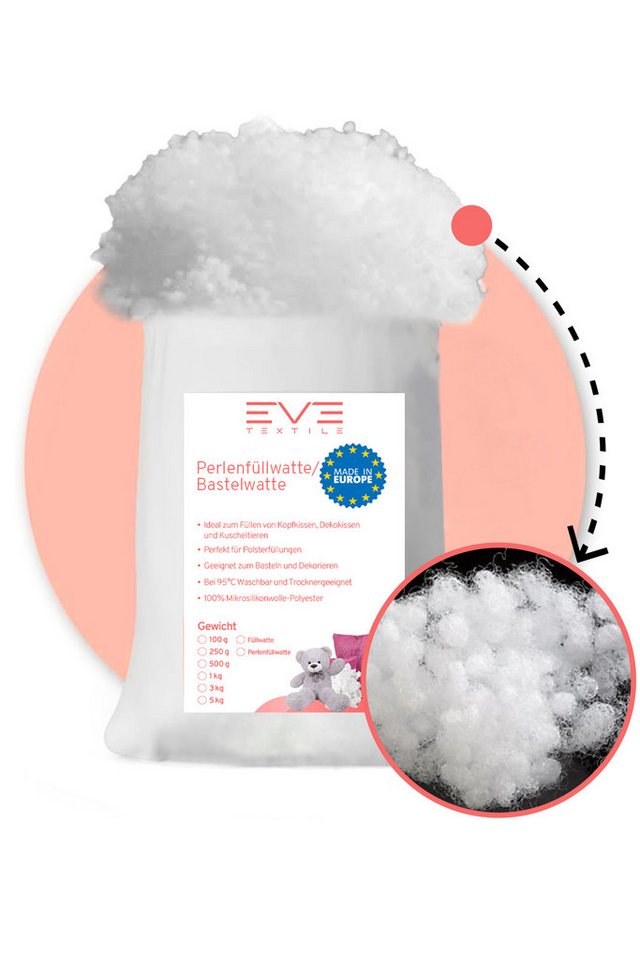 Eve Textile GmbH Kissenfüllung Füllwatte Weich Polyester Füllung Kissen Kuscheltiere DIY-Projekte, Perlenfüllwatte Formstabil Waschbar & Hypoallergen Trocknergeeignet von Eve Textile GmbH