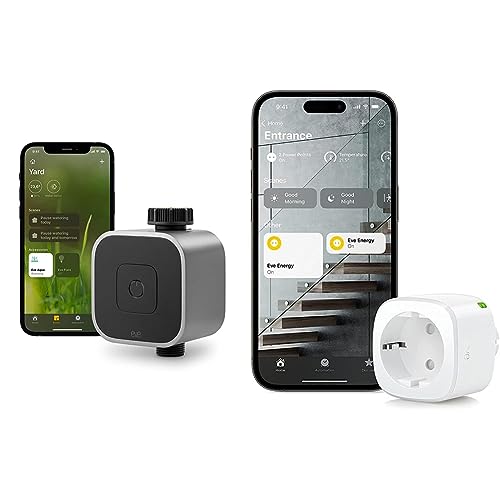 Eve Aqua – Smarte Bewässerungssteuerung per App oder Siri & Energy (Matter) - Smarte Steckdose, App- und Sprachsteuerung von Eve