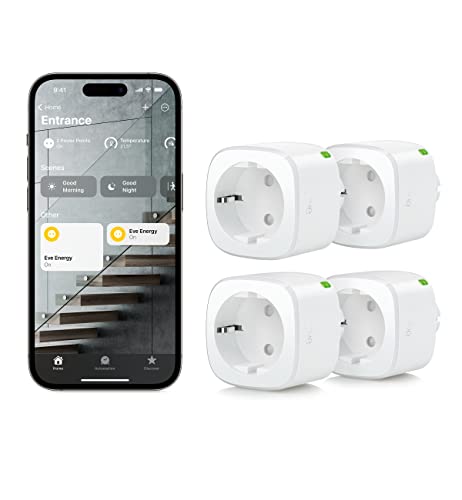 Eve Energy (Matter) 4er Set – Smarte Steckdose, TÜV-zertifiziert, Stiftung Warentest, Matter & Thread, funktioniert mit Apple Home, Alexa, Google Home, SmartThings, Thread Border Router erforderlich von Eve