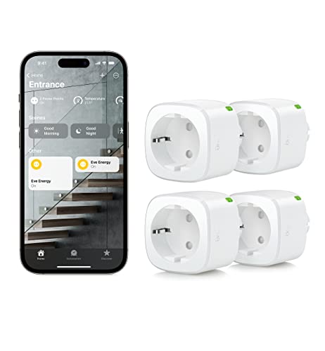 Eve Energy (Matter) 4er Set – Smarte Steckdose, TÜV-zertifiziert, Stiftung Warentest, zukunftssicher dank Matter & Thread, funktioniert mit Apple HomeKit, Alexa, Google Home, SmartThings von Eve