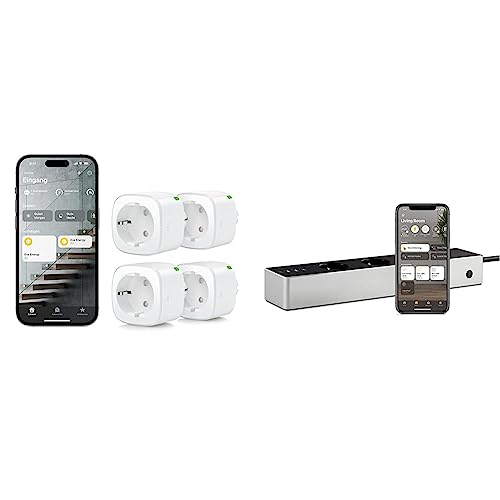 Eve Energy (Matter) 4er Set - Smarte Steckdose, App- und Sprachsteuerung, TÜV-zertifiziert & Energy Strip - Smarte Dreifach-Steckdosenleiste von Eve