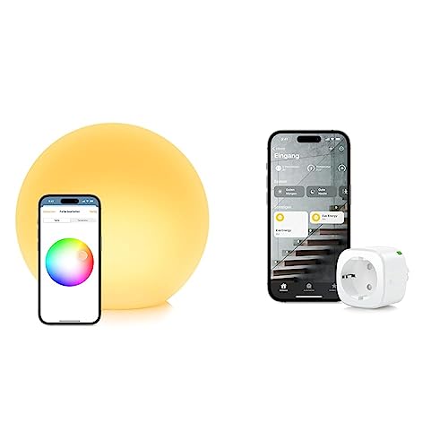 Eve Flare - Tragbare smarte LED-Kugelleuchte, wasserbeständig & Energy (Matter) - Smarte Steckdose, App- und Sprachsteuerung von Eve