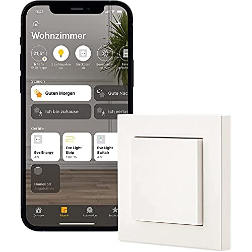 Eve Light Switch – Smarter Lichtschalter, Einfach-, Wechsel- & Kreuzschaltung, kompatibel mit Mehrfachschaltern, Zeitpläne, anpassbares Design, keine Bridge nötig, Apple HomeKit, Bluetooth, Thread von Eve