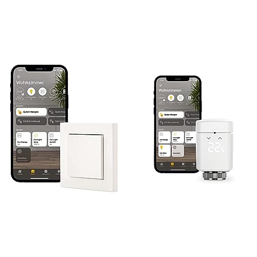 Eve Light Switch – Smarter Lichtschalter, Einfach-, Wechsel- & Kreuzschaltung & Thermo - Smartes Heizkörperthermostat, made in Germany, spart Heizkosten von Eve