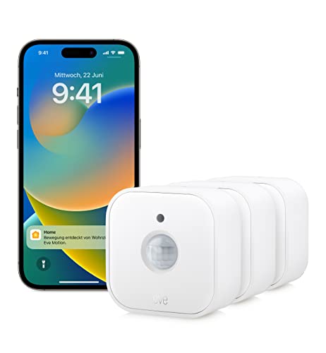 Eve Motion (Matter) 3er Set – Bewegungs- und Lichtsensor, Innen- & Außenbereich, Aktivierung von Leuchten & Geräten, zukunftssicher mit Matter & Thread, Apple HomeKit, Alexa, Google Home, SmartThings von Eve