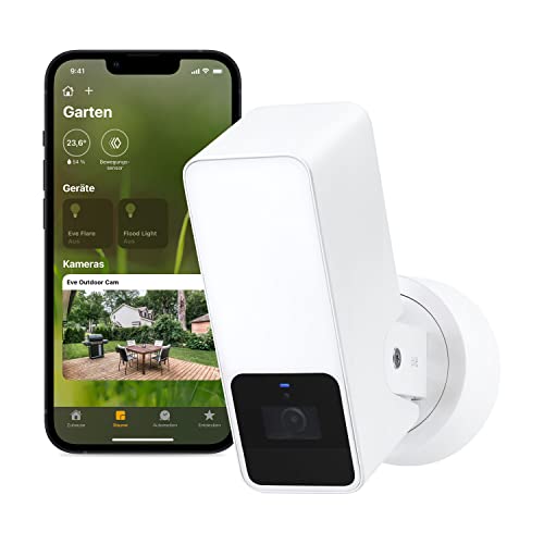 Eve Outdoor Cam (White Edition) – Smarte Überwachungskamera, Flutlicht, Nachtsicht, Bewegungsmelder, Gegensprechanlage, flexible Installation, WLAN, höchster Datenschutz mit Apple HomeKit Secure Video von Eve
