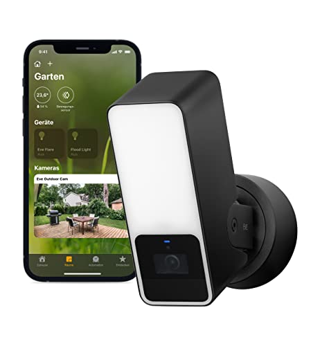 Eve Outdoor Cam – Smarte Überwachungskamera mit Flutlicht, Nachtsicht, Bewegungsmelder, Gegensprechanlage, flexible Installation, WLAN, höchster Datenschutz dank Apple HomeKit Secure Video von Eve
