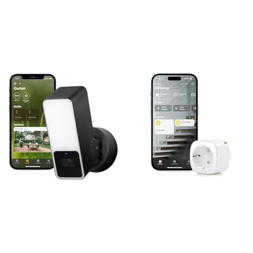 Eve Outdoor Cam – Smarte Überwachungskamera mit Flutlicht, Nachtsicht & Energy (Matter) – Smarte Steckdose, Matter & Thread, TÜV-Zertifiziert von Eve