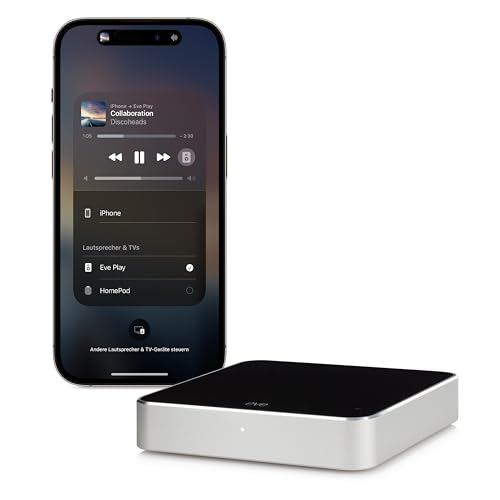 Eve Play – Audiostreaming Adapter für AirPlay, Automatischer Latenzausgleich, Leistungsstarker Digital-Analog-Wandler, DREI Audioausgänge, Apple Home, Ethernet und WiFi von Eve