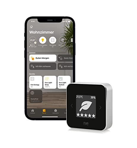 Eve Room – Raumklima- & Luftqualitäts-Monitor für saubere und gesunde Luft, misst Schadstoffkonzentration, Temperatur und Luftfeuchtigkeit, gesund leben, Apple Home, Thread von Eve