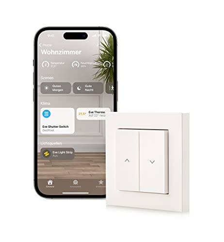 Eve Shutter Switch – Smarte Rollladensteuerung mit integrierten Zeitplänen, Adaptive Beschattung, Siri-Sprachsteuerung, Zeitschaltuhr, Fernzugriff, keine Bridge nötig, Bluetooth/Thread, Apple HomeKit von Eve