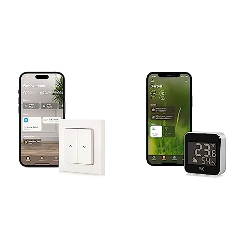 Eve Shutter Switch - Smarte Rollladensteuerung mit integrierten Zeitplänen & Weather – Smarte Wetterstation, digitales Thermometer & Hygrometer mit Wettertrend-Anzeige von Eve