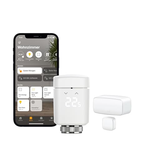 Eve Smart Heizen Set (Apple Home) - 1x Eve Thermo (smartes Heizkörperthermostat) + 1x Eve Door & Window (smarter Kontaktsensor für Türen & Fenster) von Eve