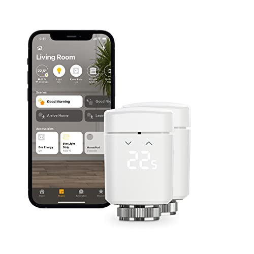 Eve Thermo, 2er Set – Smartes Heizkörperthermostat mit LED-Display, automatischer Temperatursteuerung, Keine Bridge erforderlich, Bluetooth, Thread, Apple HomeKit, Made in Germany von Eve