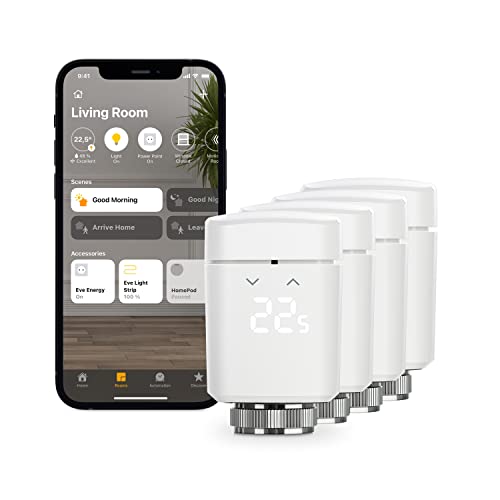 Eve Thermo, 4er Set - Smartes Heizkörperthermostat, Made in Germany, spart Heizkosten, smarte Heizungssteuerung, einfach installiert, Stiftung Warentest geprüft, Thread, Apple HomeKit von Eve