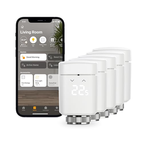 Eve Thermo, 5er Set - Smartes Heizkörperthermostat, Made in Germany, spart Heizkosten, smarte Heizungssteuerung, einfach installiert, Stiftung Warentest geprüft, Thread, Apple HomeKit von Eve