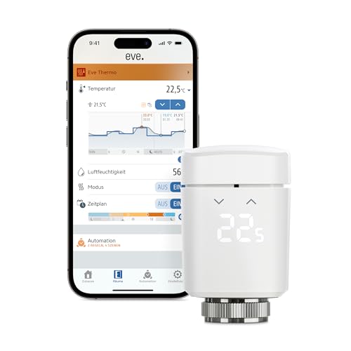 Eve Thermo (Matter): Smartes Heizkörperthermostat, LED-Display, Heizkosten sparen, funktioniert mit Alexa, Apple Home, Samsung SmartThings, Google Home, benötigt Thread Border Router von Eve
