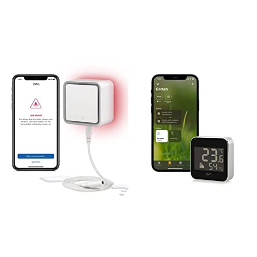 Eve Water Guard - Smarter Wassermelder, 2m Sensorkabel & Weather - Smarte Wetterstation, IPX4-Wasserbeständigkeit, kabelloser Batteriebetrieb, schwarz, Bluetooth/Thread, Apple HomeKit von Eve