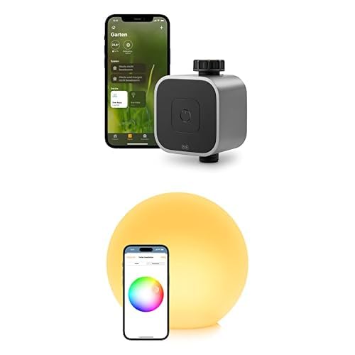 Smartes Gartenambiente: Eve Outdoor Cam – Smarte Überwachungskamera mit Flutlicht, Nachtsicht, + Eve Flare – Tragbare smarte LED-Kugelleuchte, wasserbeständig, weißes & farbiges Licht von Eve