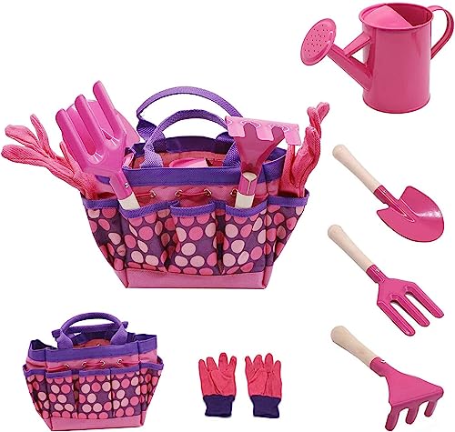 Evelure Gartenwerkzeug-Set für Kinder, Gartenwerkzeug-Set 6-teilig für Kinder mit Gießkanne, Gartenhandschuhe, Schaufel, Harke, Kelle (Pink) von Evelure