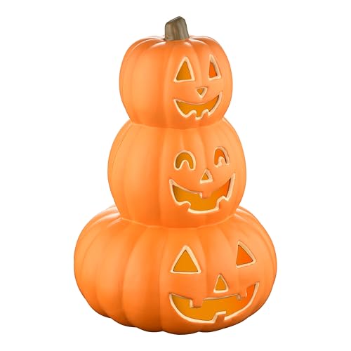 Evelyne Gestapelte Kürbisdekoration Jack-O'-Lantern – 3-stöckiger beleuchteter Halloween-Kürbis HDPE-Kunststoff – Indoor/Outdoor Herbstdekor mit glücklichen Geistergesichtern – niedlicher Evelyne Gestapelte Kürbisdekoration Jack-O'-Lantern – 3-stöckiger beleuchteter Halloween-Kürbis HDPE-Kunststoff – Indoor/Outdoor Herbstdekor mit glücklichen Geistergesichtern – niedlicher von Evelyne