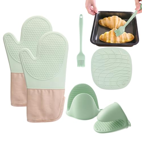 Set aus Ofenhandschuhen und Topflappen, Topflappen – warme Handschuhe für die Küche | Ofenhandschuhe und Topfhalter aus Silikon, robuste Küchenhandschuhe, Matte Evember von Evember