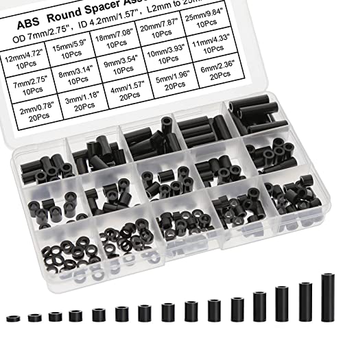 Evemodel Runde Abstandshalter ABS Distanzhülsen Unterlegscheiben für Schrauben mit Aufbewahrungsbox DIY Zubehör (200Stk. M4) von Evemodel
