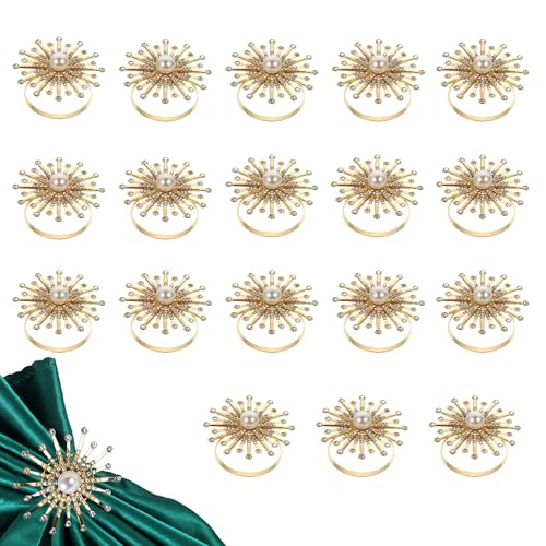 EVENT DEKOR SHOP Luxus Sunburst Serviettenringe, Kristallsteine und Perlen-Serviettenhalter, runde Serviettenringe in Gold für Esstisch, Weihnachtsessen, Hochzeit - 1 Packung (Gold) von Event Decor Shop
