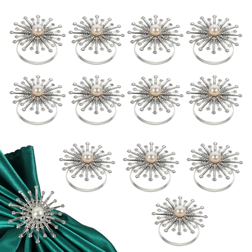 Event-Dekor, Geschäft, Luxus Sunburst, Serviettenringe, Kristallsteine und Perlen-Serviettenhalter, runde Serviettenringe in Gold für Esstisch, Weihnachtsessen, Hochzeit - 1 Pack (Silber) von Event Decor Shop