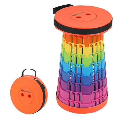 Neel Blue Teleskop-Campinghocker von Event Decor – hochfester, zusammenklappbarer, verstellbarer & einziehbarer Kunststoffsitz für drinnen und draußen – Veranstaltungen und Aktivitäten – Regenbogen von Event Decor Shop
