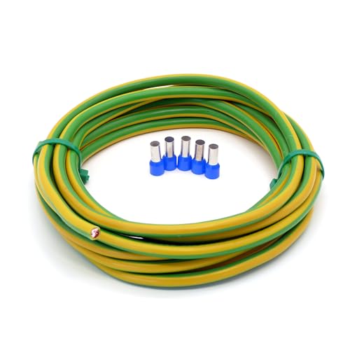 Event-Kabel&more Set Erdungskabel 16mm² - Grün/Gelb - H07V-K - Erdungsleitung Aderleitung feindrähtig flexibel (5-100m) inkl. 5 Aderendhülsen (15 Meter) von Event-Kabel & more