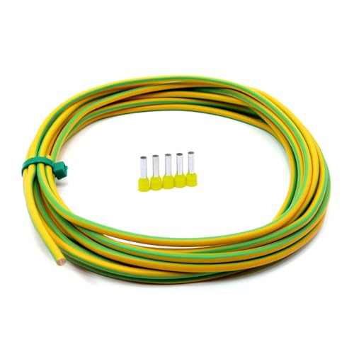Erdungskabel 6mm² - Grün/Gelb - H07V-K - Erdungsleitung Aderleitung feindrähtig flexibel (5-100m) inkl. 5 Aderendhülsen (25 Meter) von Event-Kabel & more