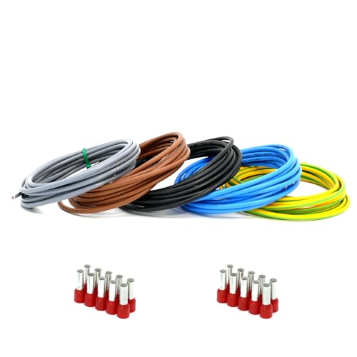 Event-Kabel&more-Set Verdrahtungssatz 5x 1m (schwarz, grau, braun, blau, grün/gelb) Aderleitung flexibel H07V-K 10 mm² inkl. Aderendhülsen 10mm2 für Zählerschrank Verteilung (Set 5x 1 Meter & 20 AEH) von Event-Kabel & more