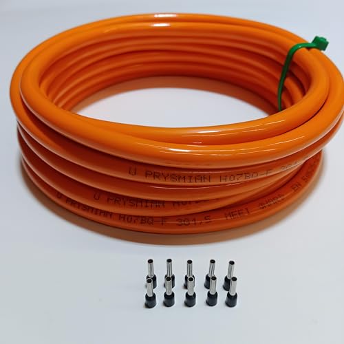 PUR-Leitung orange H07BQ-F 3x1,5mm2 Polyurethanleitung, Baustellenkabel, Industriekabel für den Außenbereich 5-100m inkl. 10x 1,5mm² Aderendhülsen (15 Meter) von Event-Kabel & more