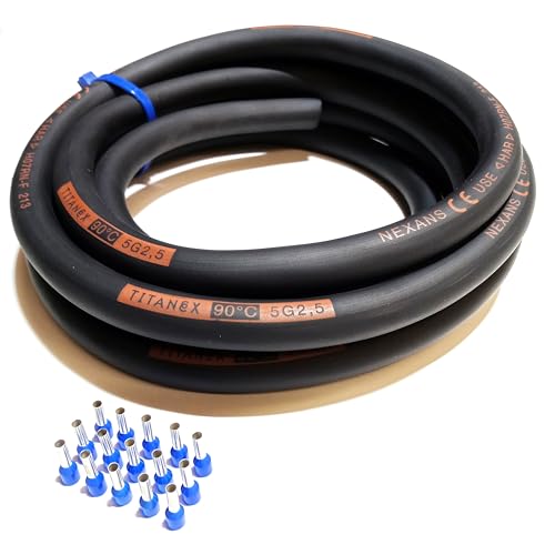 TITANEX H07RN-F 5x2,5 mm² (5G2,5) schweres Gummikabel, Baustellenkabel für den Außenbereich 5-100m inkl. 15 Aderendhülsen (20 Meter) von Event-Kabel & more