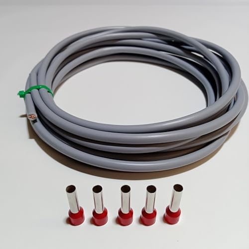 Verdrahtungsleitung 10mm² - schwarz, grau, braun, blau, grün/gelb - H07V-K PVC-Einzelader - Aderleitung feindrähtig flexibel (2-100m) inkl. 5 Aderendhülsen (grau, 2 Meter) von Event-Kabel & more