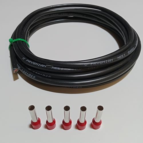 Verdrahtungsleitung 10mm² - schwarz, grau, braun, blau, grün/gelb - H07V-K PVC-Einzelader - Aderleitung feindrähtig flexibel (2-100m) inkl. 5 Aderendhülsen (schwarz, 25 Meter) von Event-Kabel & more