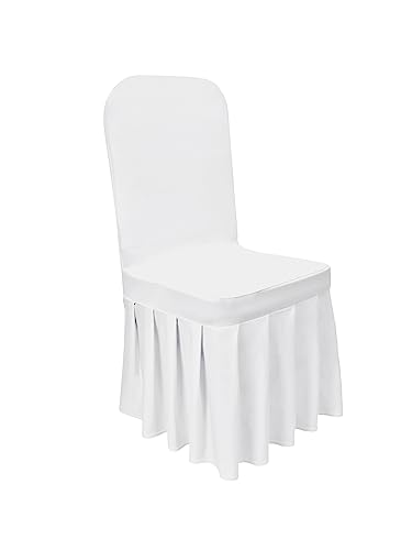 Event Kauf Stuhlhusse Stretch Weiß mit Skirting Faltenrock elastischer Universal Stuhlüberzug Stuhlbezug dehnbar, 1 Stück von Event Kauf