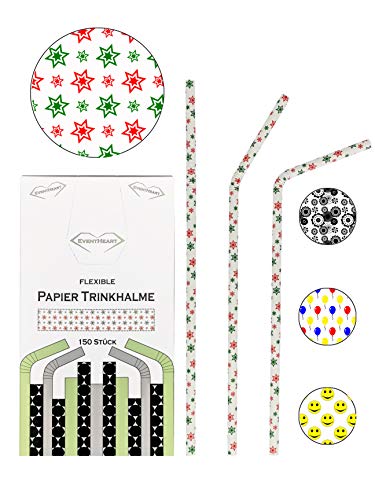 EventHeart - 150 Stück flexible Papier Trinkhalme Sterne, 24cm lang, biologisch abbaubare Strohhalme von EventHeart