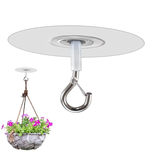 Deckenhaken Selbstklebend, 4Stk Selbstklebender Deckenhaken Wandhaken Mit Sicherung Ohne Bohren,Schwerlast Deckenhaken,Klebehaken Extra Stark Für Blumentöpfe, Deckenhaken Für Pflanzen,Blumentöpfe von Eventerde